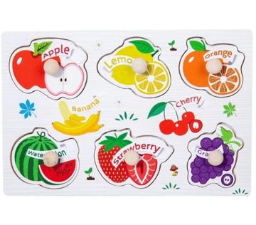 DUKACYJNE DREWNIANE PUZZLE UKŁADANKA OWOCE KOLOROWE