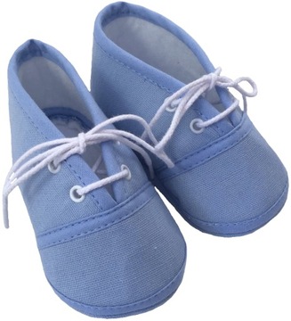 BUCIKI niemowlęce niebieskie wiązane 9 cm lniane