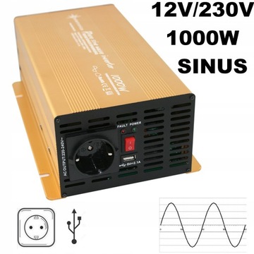 INWERTER NAPIĘCIA 12/230V MOC 1000/2000W SINUS