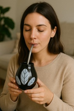 Yerba Mate z Guarana Zestaw Pobudzający z Czarnym Kubkiem Matero i Bombillą