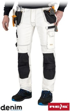 Robocze spodnie monterskie do pasa JEANS415 BIAŁO-CZARNY 60