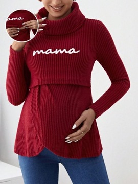 SHEIN MATERNITY SWETER DAMSKI CZERWONY Z NAPISEM-MAMA L 890