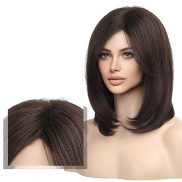 Женские парики из натуральных волос темно-коричневого цвета + шапочка для парика