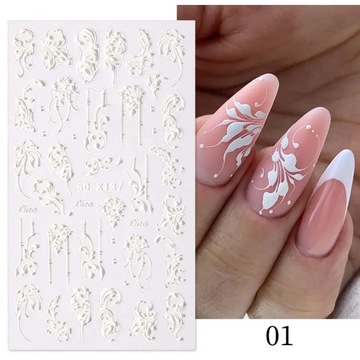 5D-тисненая наклейка для ногтей с цветочным узором в виде листьев