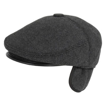 K237C kaszkiet męski ocieplany z osłoną na uszy i kark w jodełkę 60cm