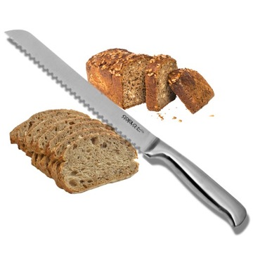 NÓŻ KUCHENNY DO KROJENIA CHLEBA PIECZYWA Z ZĄBKAMI UCHWYT STALOWY 20CM