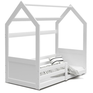 DZIECIĘCE Łóżko 80x160 DOMEK DOM BAZA Z BARIERKĄ STELAŻ + MATERAC PIANKOWY