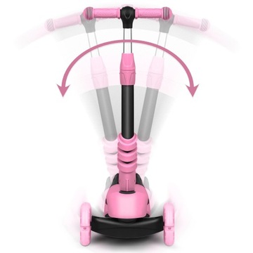 СКУТЕР ДЛЯ ДЕВОЧКИ, 3 В 1, БАЛАНС ТРИ КОЛЕСА, НАЖИМНОЕ КОЛЕСО, СВЕТОДИОДНАЯ ПОДСВЕТКА