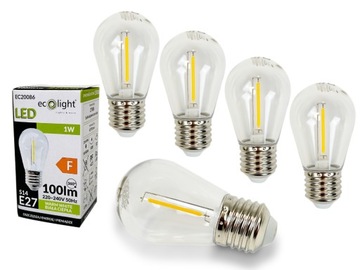 5x Żarówka LED Filament E27 1W 2700K 100lm Ciepła do Girland Ozdobna Edison