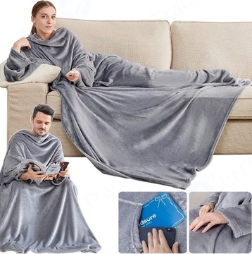 BLUZA OVERSIZE CIEPŁY KOC KOCOSZLAFROK KIESZENIE