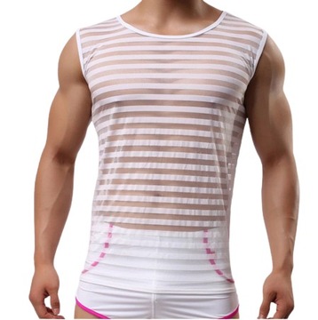 B210 Męska przeźroczysta koszulka w paski - XL