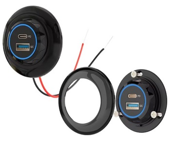 USB-зарядное устройство PD3.0 QC3.0 Монтаж 12В 24В Светодиод Синий Круглый 48Вт