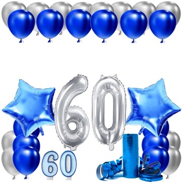 ZESTAW BALONY NA 60 URODZINY LAT NIEBIESKI 60 ROCZNICA ŚLUBU 100 CM