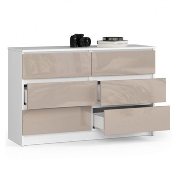 Komoda Carro Szafka RTV z 6 Szufladami, 120x40x77 Biały i Cappuccino Połysk
