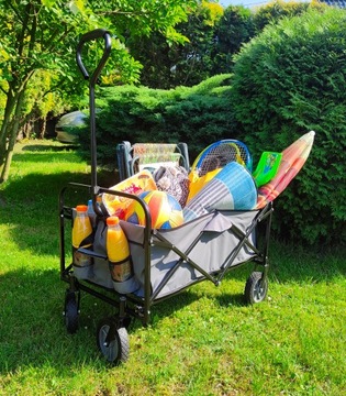 БОЛЬШАЯ складная транспортная тележка для пляжного сада СЕРАЯ с усиленным дном, 70 кг