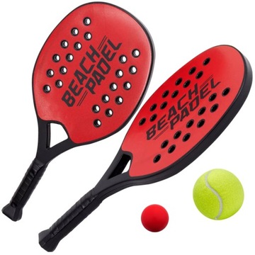 Padel Plażowy Czerwony Zestaw do Padla Tenisa 2 Rakiety 2 Piłki Torba