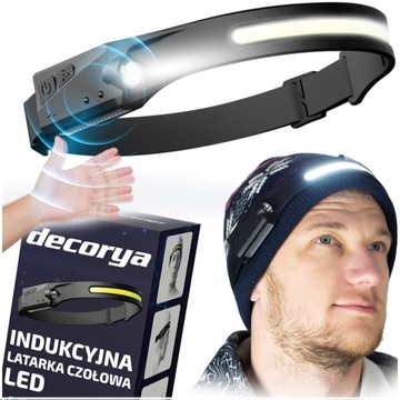 LATARKA CZOŁOWA CZOŁÓWKA LED GŁOWĘ AKUMULATOR USB CZUJNIK WŁĄCZANIE NA RUCH