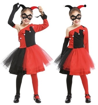 STRÓJ KOSTIUM SUKIENKA HARLEY QUINN BŁAZEN NA HALLOWEEN KARNAWAŁ 116/122