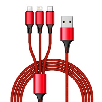 Przewód Kabel 3w1 USB-C Micro USB Lightning iPhone