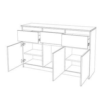 OLA комод, шкаф 120 см, 3 ящика, современный, просторный, телевизор, система WHITE MAT