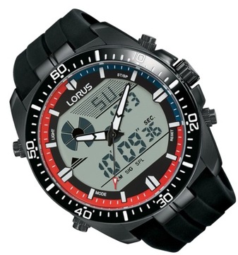 Czarny męski zegarek sportowy na gumowym pasku Lorus R2B05AX9 +GRAWER