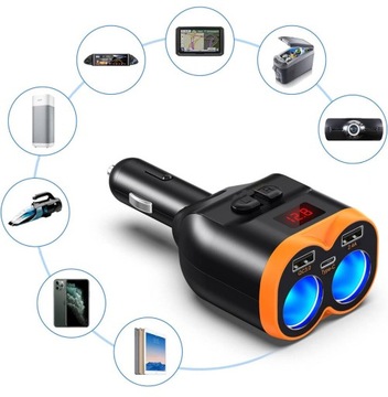 РАСПРЕДЕЛИТЕЛЬ ПРИЖИГАЛКА РАЗДЕЛИТЕЛЬ 12–24 В 2xUSB PD ЗАРЯДНОЕ УСТРОЙСТВО USB-C