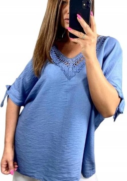 B1031 BLUZKA BIG SIZE KORONKOWY DEKOLT NIEBIESKA r. 56 (8XL)