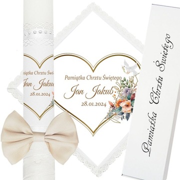 ŚWIECA NA CHRZEST SZATKA DO CHRZTU IMIĘ PUDEŁKO