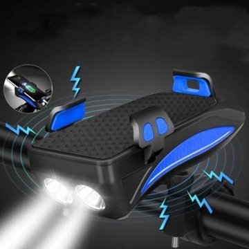 ВЕЛОСИПЕДНАЯ ЛАМПА СВЕТОДИОДНАЯ ПЕРЕДНЯЯ РУЧКА powerbank, синий звуковой сигнал (214)