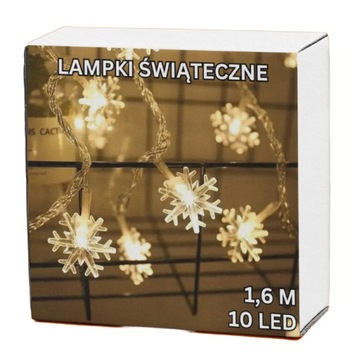 LAMPKI ŚWIĄTECZNE CHOINKOWE BOŻE NARODZENIE 10LED 1,6M NA BATERIE ŚNIEŻYNKI