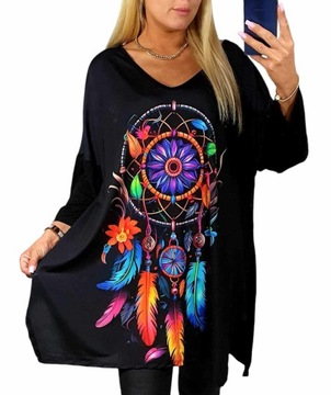 BLUZKA PLUS SIZE TUNIKA 50/52/54/56 rękaw 3/4 dekolt asymetryczna