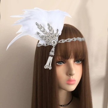 Повязка на голову с перьями, аксессуар для волос, повязка на голову, костюм 1920-х годов, белое перо