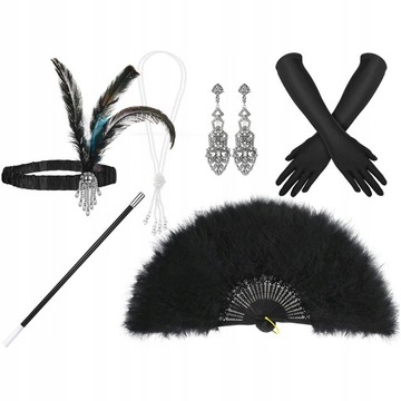 1920s Gatsby feather headband glove necklace set