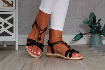 ЧЕРНЫЕ ЖЕНСКИЕ САНДАЛИИ НА ПЛОСКОЙ ПЛОСКОЙ ПЛОСКОСТИ С РАННЯМИ