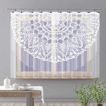 Klasyczna firanka żakardowa biała makarony frędzle 150x150cm Zlata