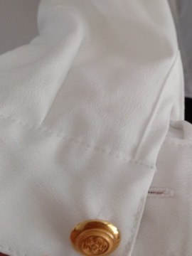 Biała elegancka koszula złote guziki mgiełka M L FRANKENWALDER ozdobne ecru