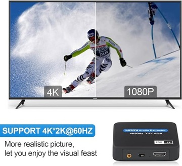 ЭКСТРАКТОР HDMI-HDMI КОНВЕРТЕР TOSLINK SPDIF Разветвитель 4K 60 Гц+ 3,5 мм