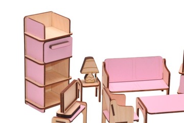 МЕБЕЛЬ ДЛЯ КУКОЛ РОЗОВАЯ ФАНЕРА МЕБЕЛЬ ДЛЯ ГОСТИНОЙ ДЛЯ КУКОЛЬНОГО ДОМА