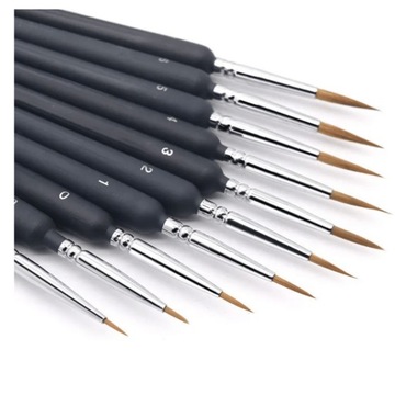 PĘDZLE ARTYSTYCZNE NYLONOWE X10 ZESTAW MALARSKIE CIENKIE PROFESJONALNE