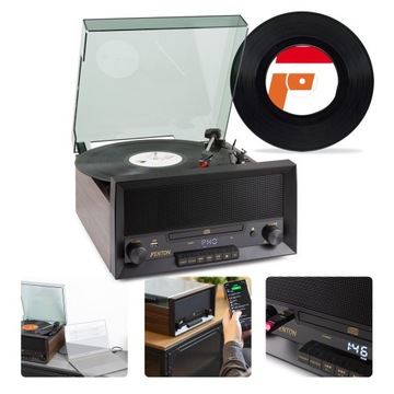 Retro GRAMOFON+ winyl BT USB FM AUX CD STEREO