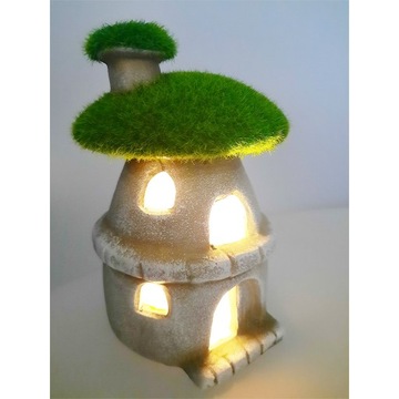 LAMPION LED FIGURKA OGRODOWA DOMEK GRZYBEK CERAMICZNY MECH DUŻY 16cm