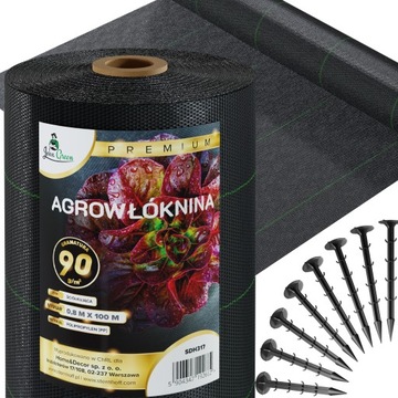GRUBA AGROWŁÓKNINA ANTYCHWASTOWA 90G UV 3% AGROTKANINA 0,8x100m 100x KOTWY