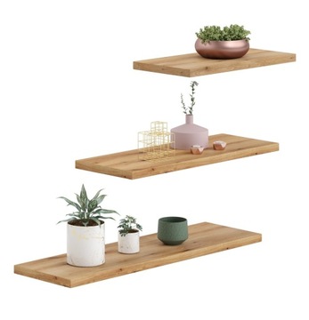 Półki ścienne - komplet 3 szt dąb craft zloty LEWIT