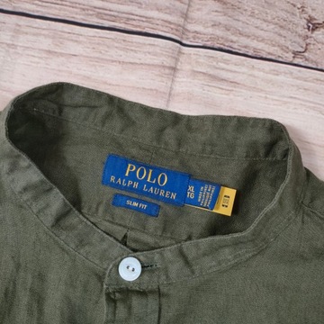 POLO RALPH LAUREN Koszula Męska 100 % Len Slim Fit Stójka Logo r. XL