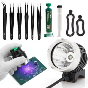 LAMPA UV SOLDERMASKA SOLDER MASK ZESTAW 6 PRECYZYJNYCH PĘSET TECHREBAL