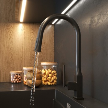 КУХОННЫЙ Смеситель С ВЫДВИЖНЫМ ИЗЛИКОМ, ДВУХФУНКЦИОНАЛЬНЫЙ ТРУБКА, МАТОВЫЙ ЧЕРНЫЙ PASO