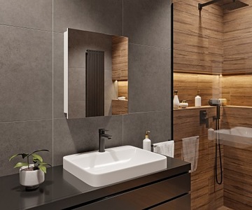 ШКАФ ДЛЯ ВАННОЙ С ЗЕРКАЛОМ И СВЕТОДИОДНОЙ ПОДСВЕТКОЙ 50 СМ - БЕЛЫЙ МАТОВЫЙ