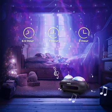 PROJEKTOR GWIAZD STAR GALAXY lampka LED NOCNA BLUETOOTH KULA BIAŁY SZUM