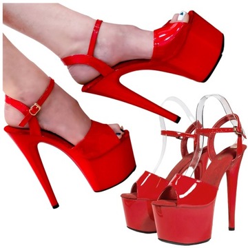 SEKSOWNE SZPILKI EROTYCZNE CZERWONE BUTY DAMSKIE 17 CM DO POLE DANCE r.41