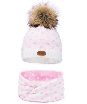 Czapka z kominem KOMPLET dziecięcy na polarze duży pompon wiek 2-6 lat wz1